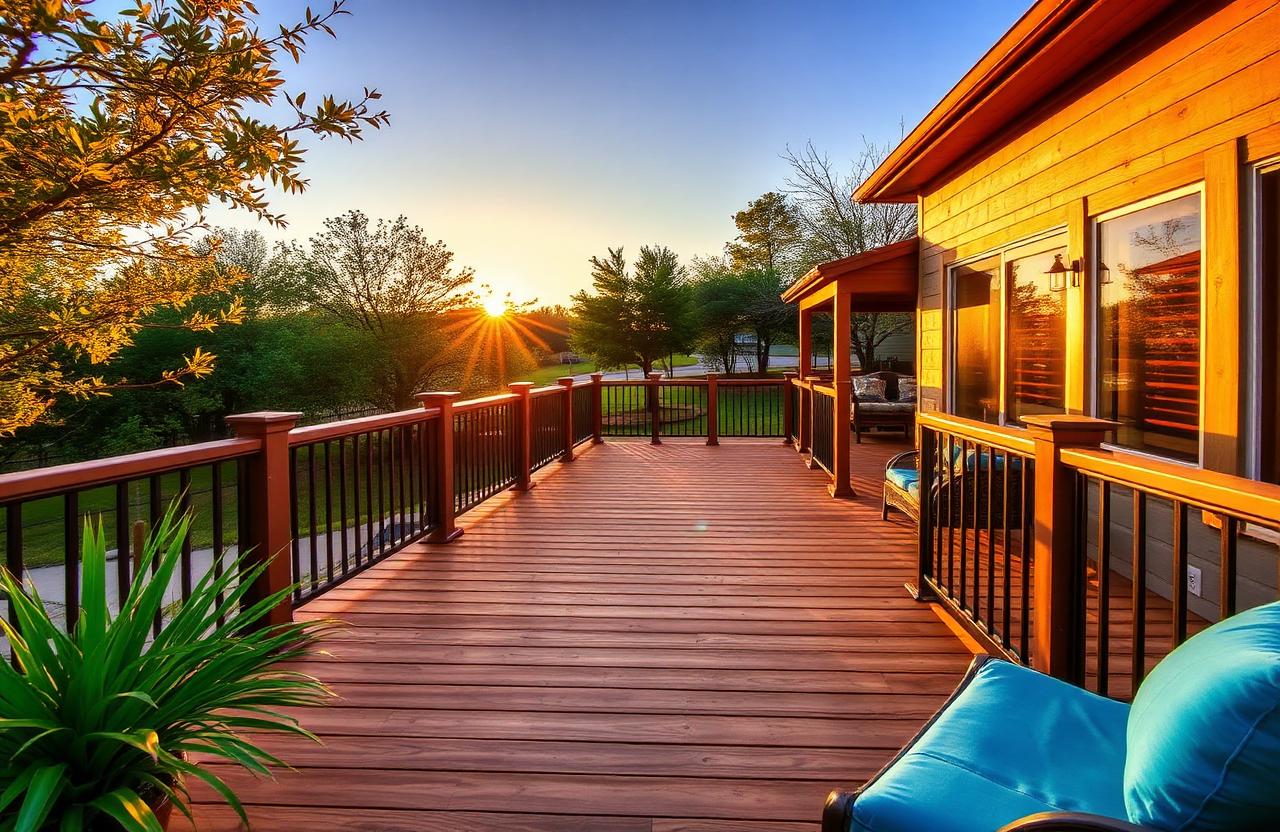 Custom wood deck at sunset in San Antonio, TX