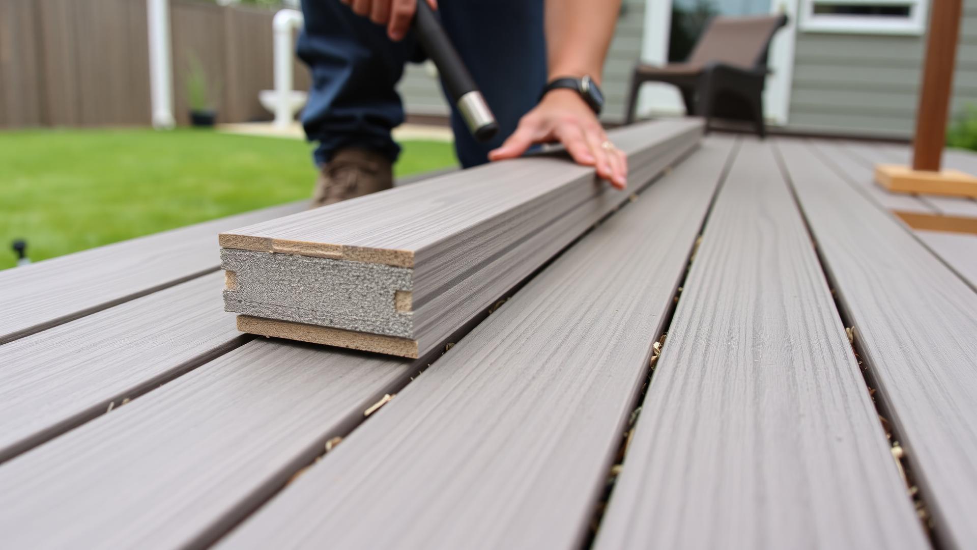 Modern composite deck boards being installed on a San Antonio home