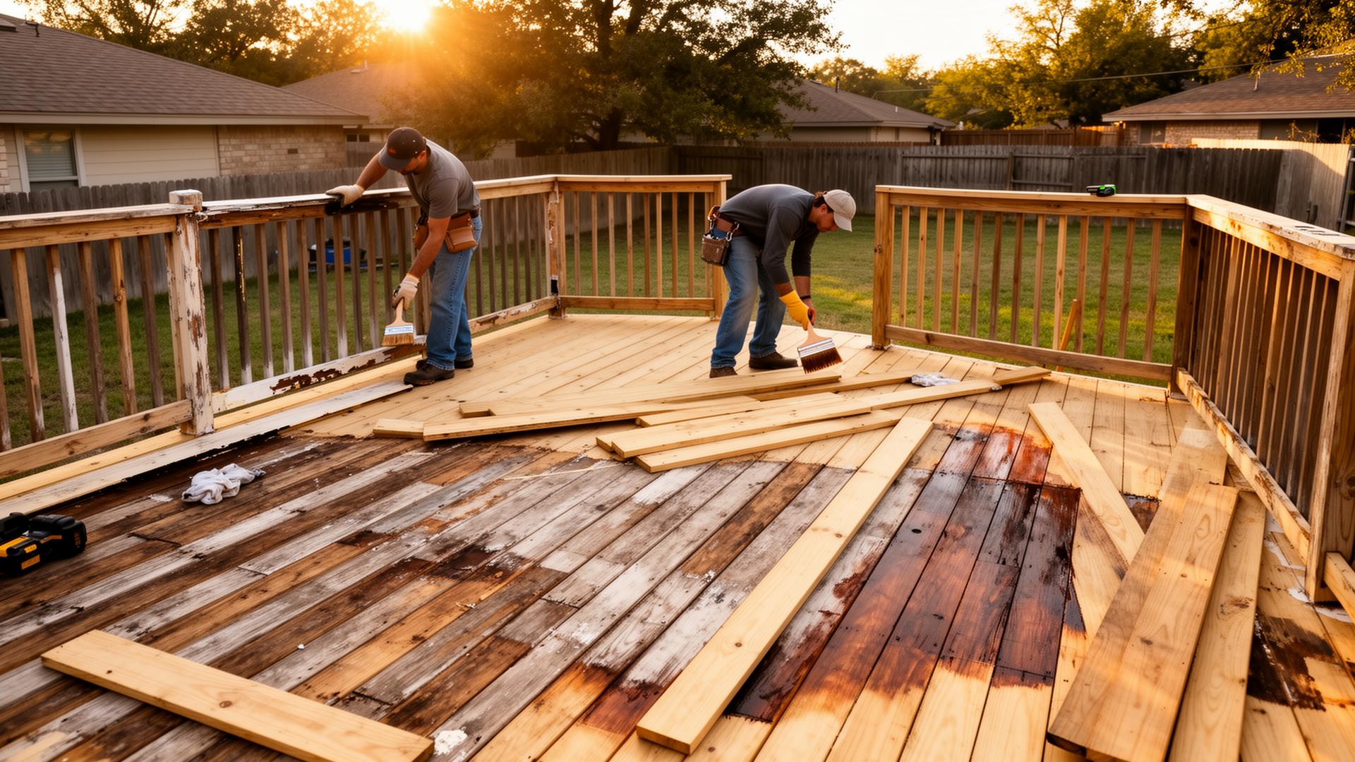Old deck being torn out and replaced on a San Antonio home
