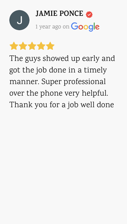 5-star Google review from Jamie Ponce praising the deck design service